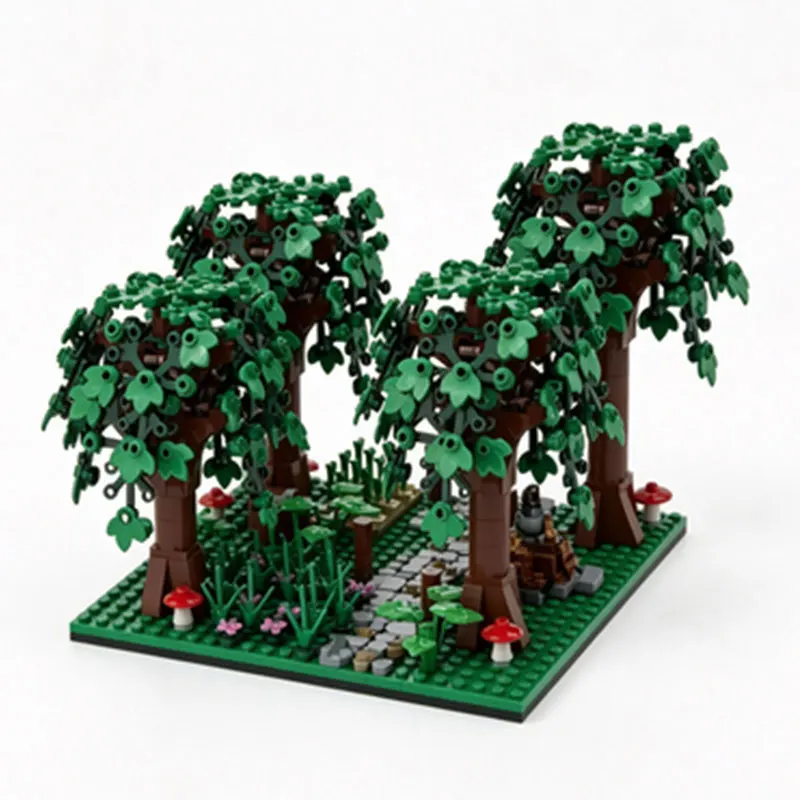 MOC Medieval Forest Scene Building Block Set – 663-Piece Forest & Structure Model Expansion Pack
