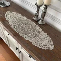 Mantel ovalado con bordado de hilo dorado clásico de lujo, juego de tapete de mesa para sala de estar, dormitorio, armario de pared, cubierta de decoración de bar, nuevo