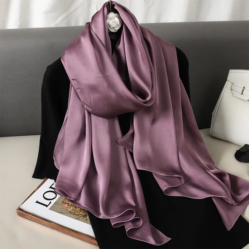 2024 Luxury Brand Silk Scarf for Women Large Shawl Wrap Headband Solid Design Hijab Beach Stoles Female Foulard Echarpe Bandana