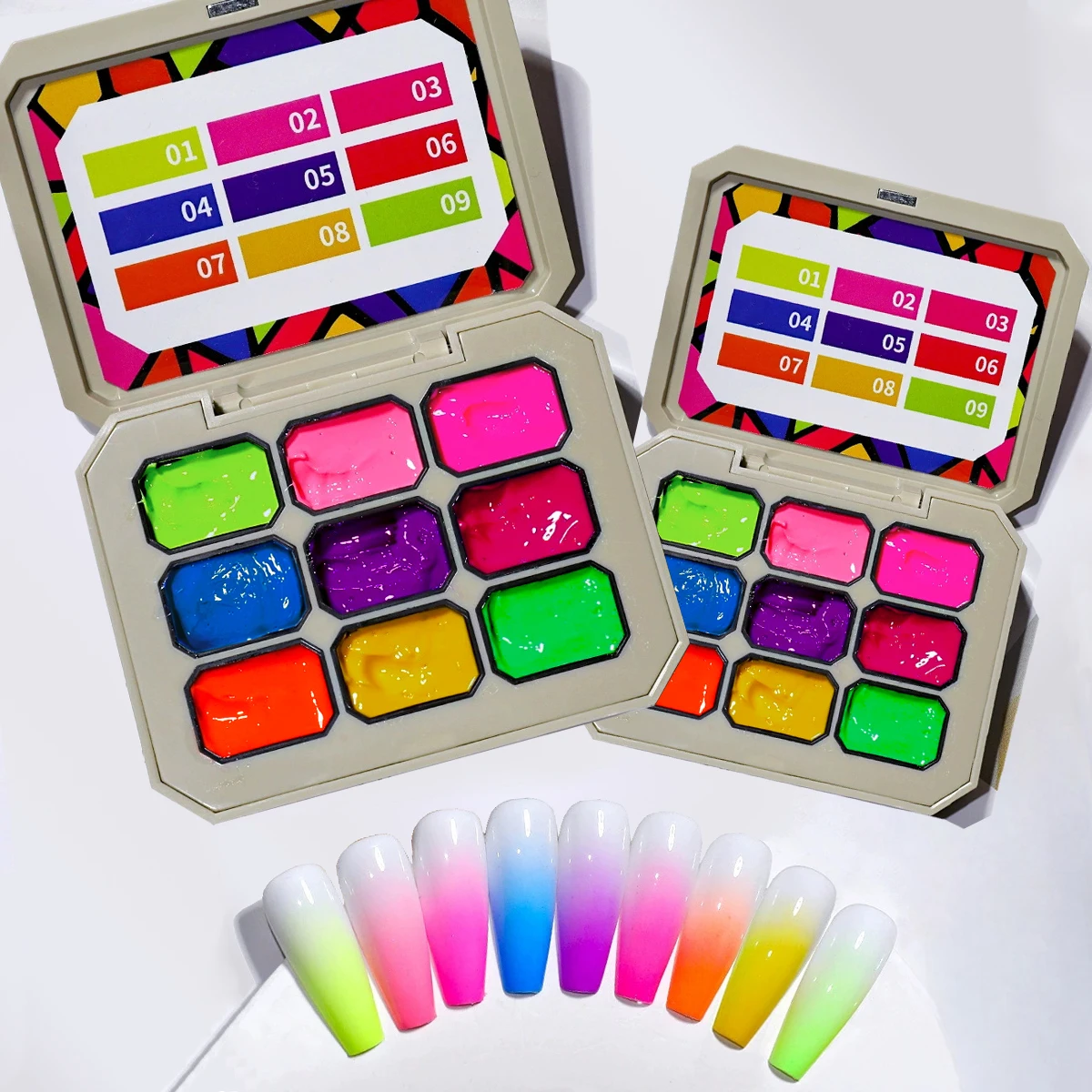 

9 Colors Rainbow Dopamine Series Gradient Painting Gel Nail Art DIY Design Gel 4 In 1 Used For Gradient Nail Stamping Pattern