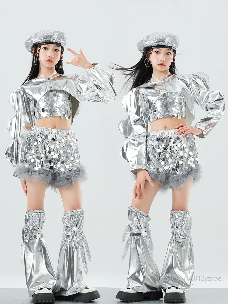 

Cool Chicas Jazz Dance Outfit Sparkling Sequin Set Cosplay Stage Show Performance Clothes Trendy Enfant Futuristic Feel Clothing