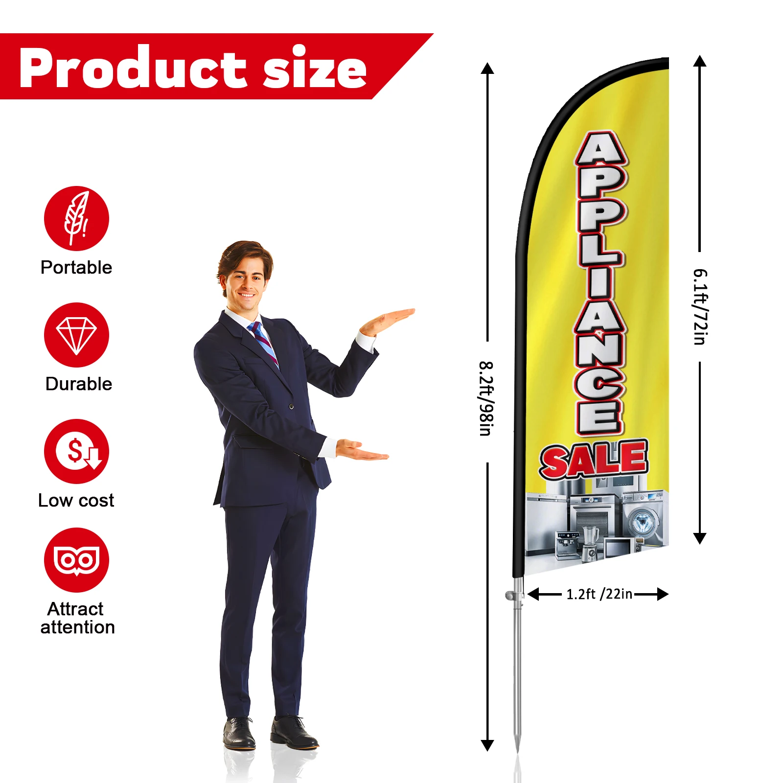 FSFLAG-The Appliance Sale Feather Flag with Aluminum Flagpole, Advertising Outdoor Banner Decoration for Business, 280cm,1Pc