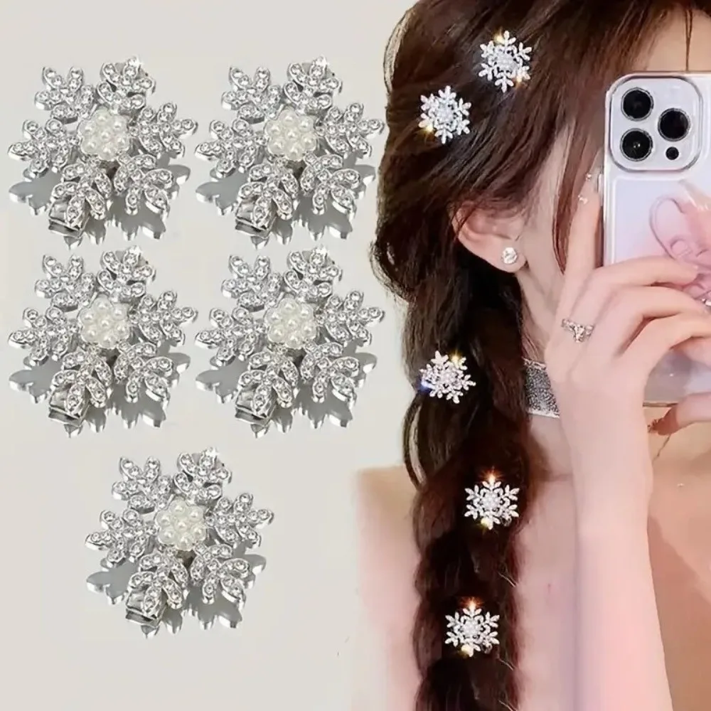 

Fashion Sparkly Rhinestone Snowflake Hair Clip Pearl Sliver Hair Barrettes Hairpins Christmas Hair Accessories