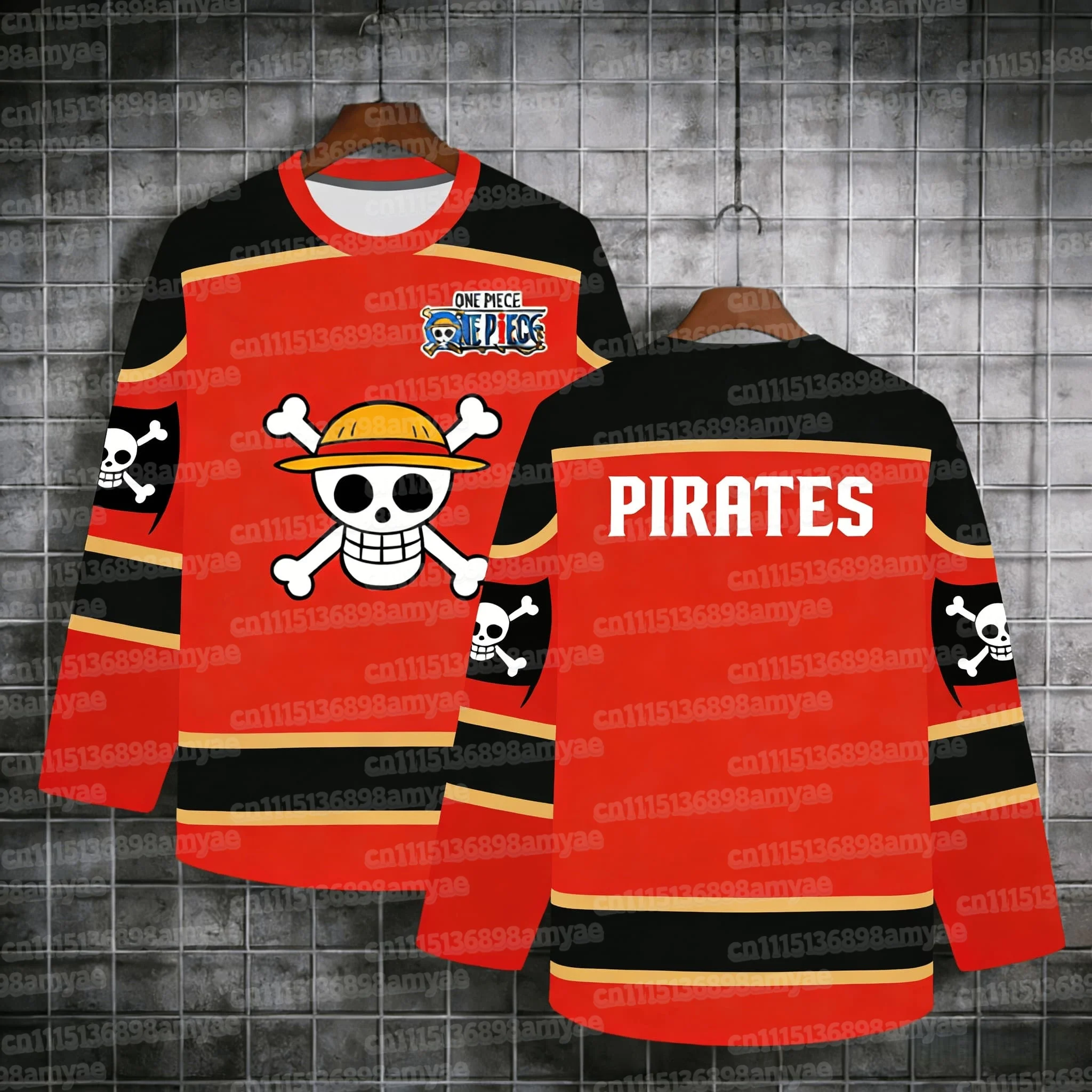 Heißer Anime One Piece Strohhut-Piraten Grüner Mehrfarbiger Hockey-Trikot für Männer 3D-Druck Streetwear Langarm Erwachsenen-Familien-Partnerlook – Detail 6