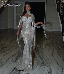 Two Pieces Shiny Silver Celebrity Dresses For Women 2025 Sweetheart Sexy Evening Dresses Mermaid Vestidos Para Mujer Prom Dress
