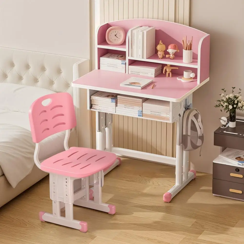 

2Pcs/Set Desk And Chair Set, Height Adjustable, With Storage Drawer, Ergonomic Desk Chair With Bookshelf, Partition Design, Pink