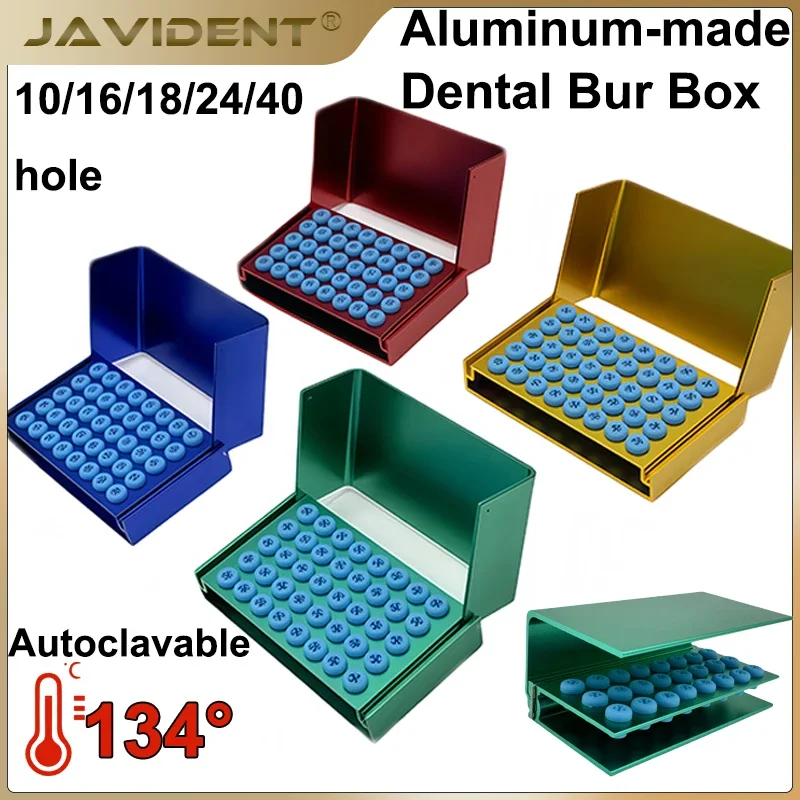 Dental 10/16/18/24/40 Holes Burs Metal Holder for High/Low Speed BurOrganizer Box With Silicone Autoclavable
