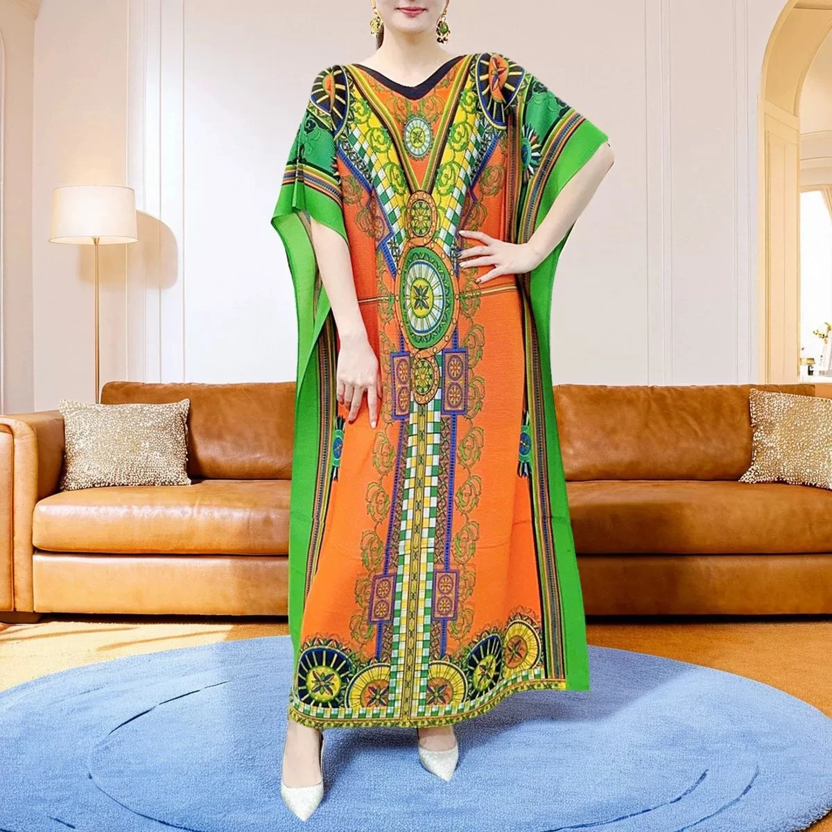 

Plus size dress Middle Eastern cross-border Muslim fashion retro loose casual temperament pleated long skirt-GZXX1041