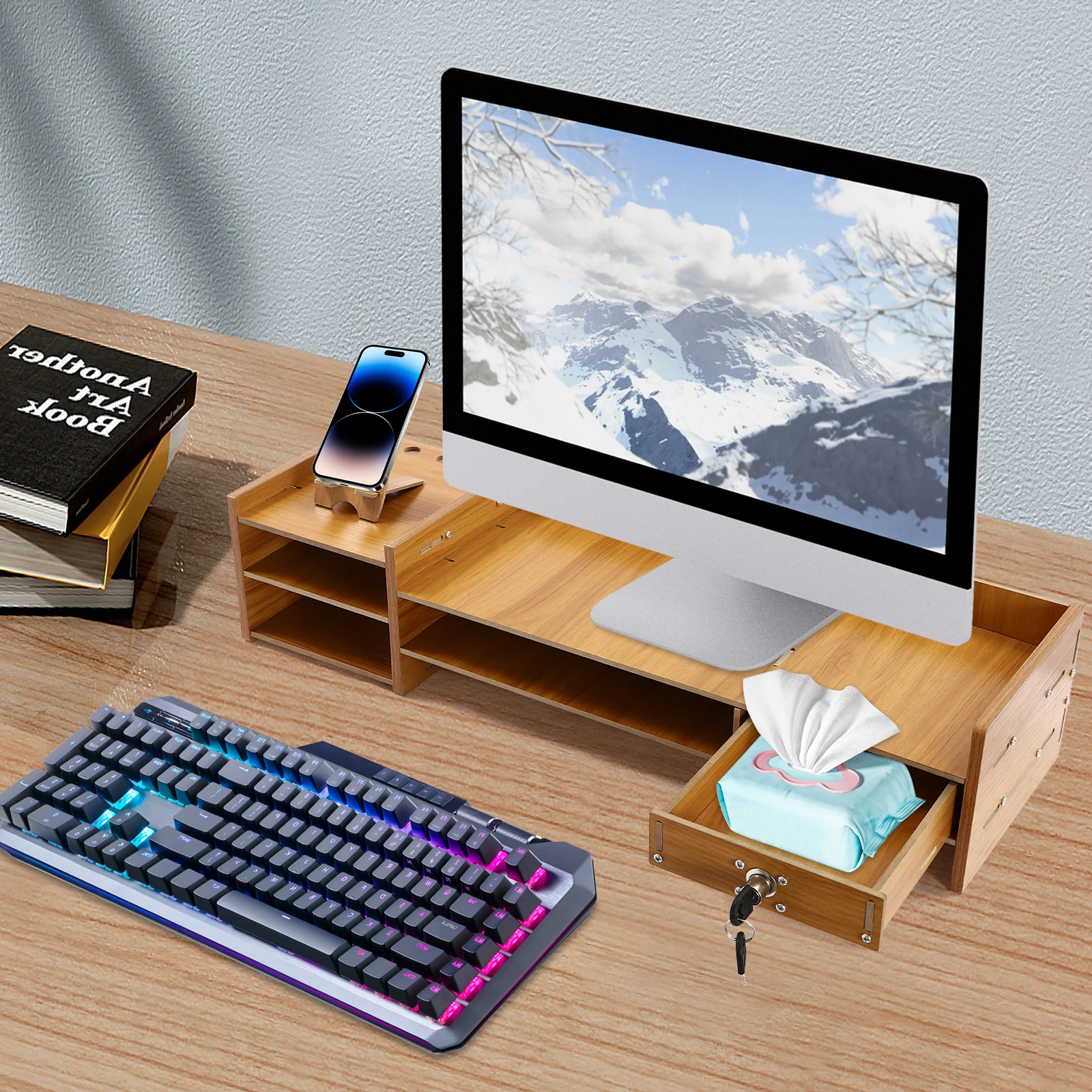 Computer Monitor Stand Computer Rack with Lockable Drawer Monitor Stand