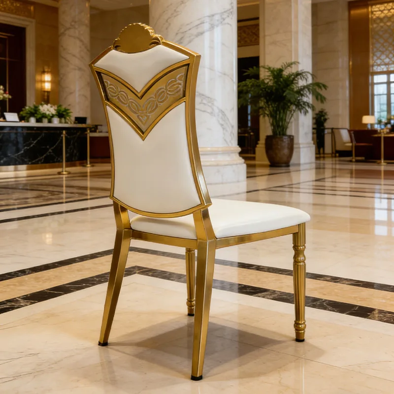Hotel wedding hall banquet chair, restaurant high backrest soft bag dining chair gold-plated chair