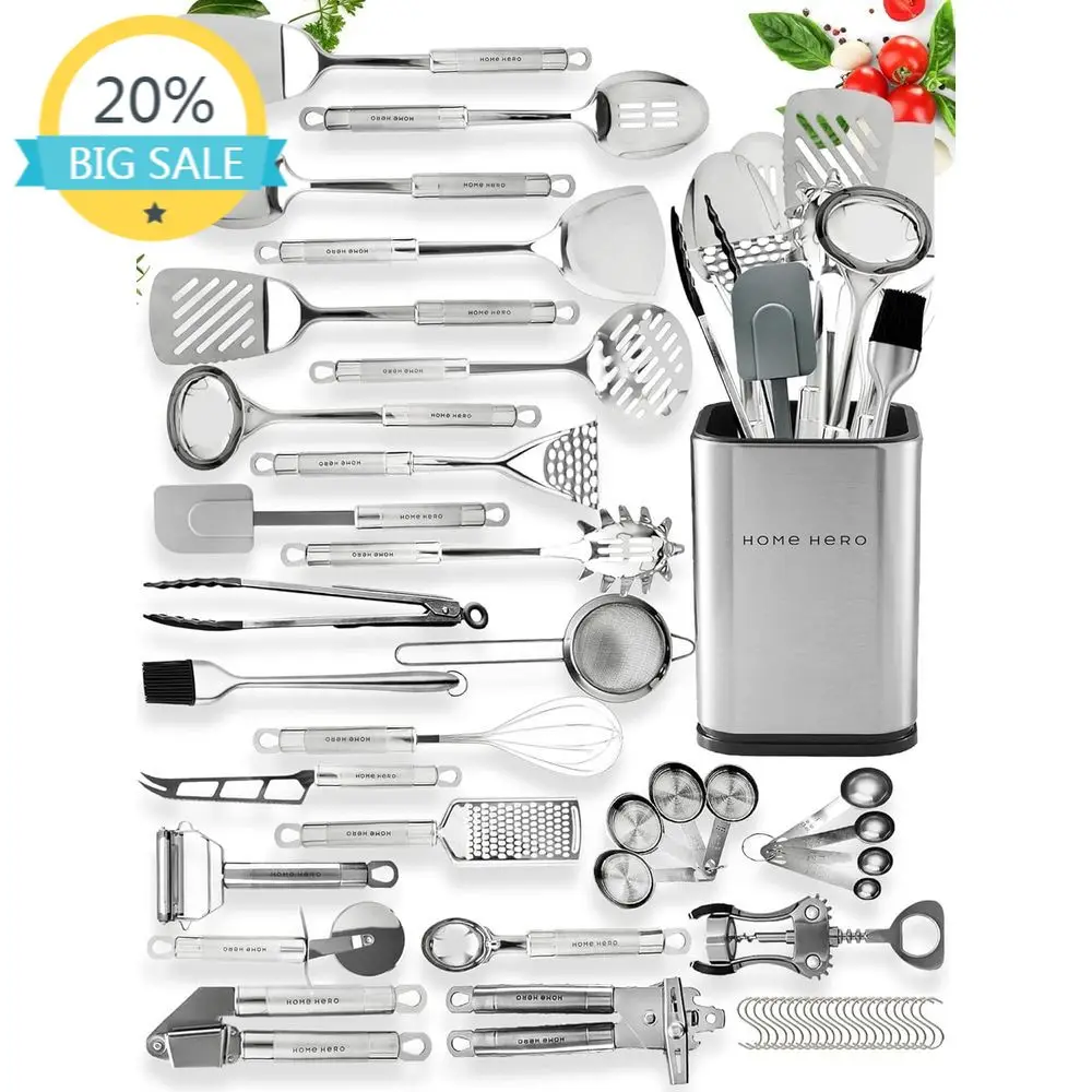 

54-Piece Stainless Steel Kitchen Tool Set - Heat-Resistant Silicone & Nonstick Cookware Accessories - Includes Slotted Spoon and