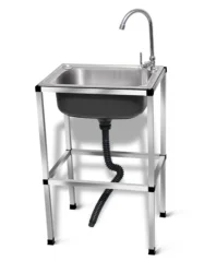 Fregadero de acero inoxidable grueso para cocina, lavabo individual grande con soporte para lavar platos, con estante