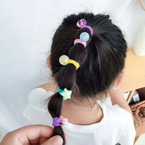 Imagen 2 del producto 10 unids/set de dijes de oso y conejo de dibujos animados, lazos para el cabello, Mini banda de goma de alta elasticidad para niñas, coleteros, tocados Daliy