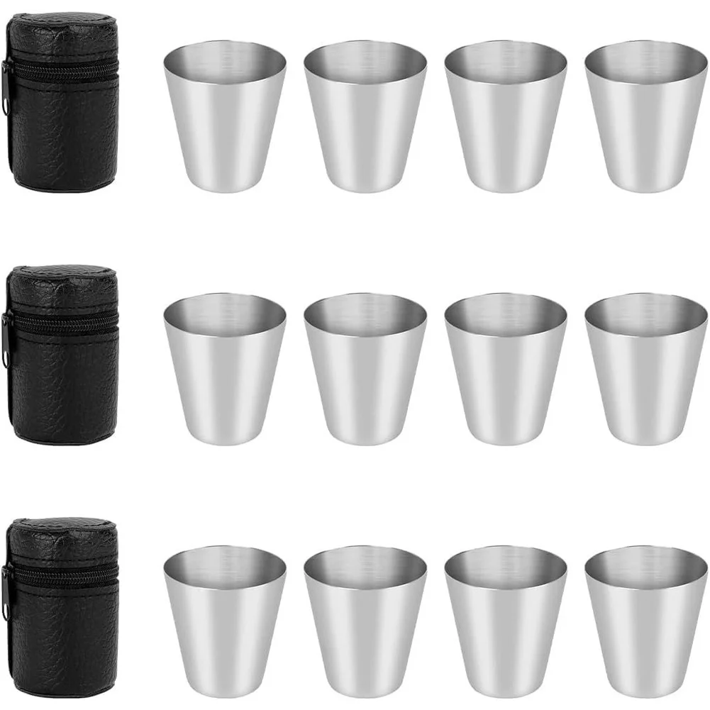 12 Piece Stainless Steel Travel Cup Set With 3 Carrying Cases Stackable Portable Outdoor Camping Hiking Drinkware Accessories