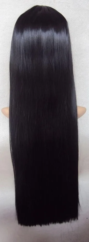 DELUXE MORTICIA ADDAMS ครอบครัวยาวสีดําตรงฮาโลวีนเครื่องแต่งกายวิกผม GOTHIC