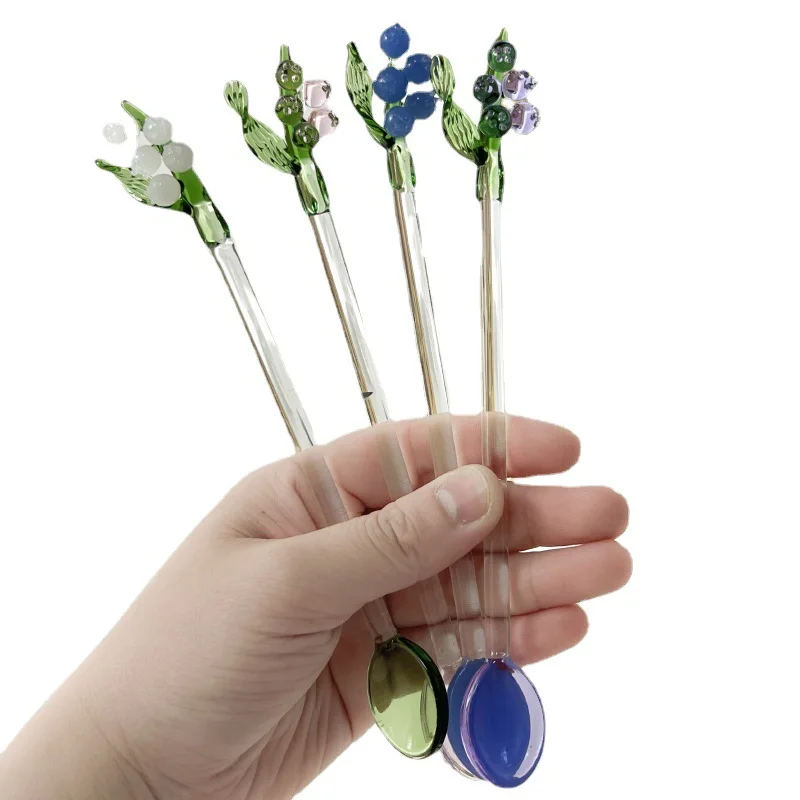 Color Lily Of The Bell Coffee Spoon Long Handle Mixing Spoon Glass Spoon Tableware Dessert Spoon