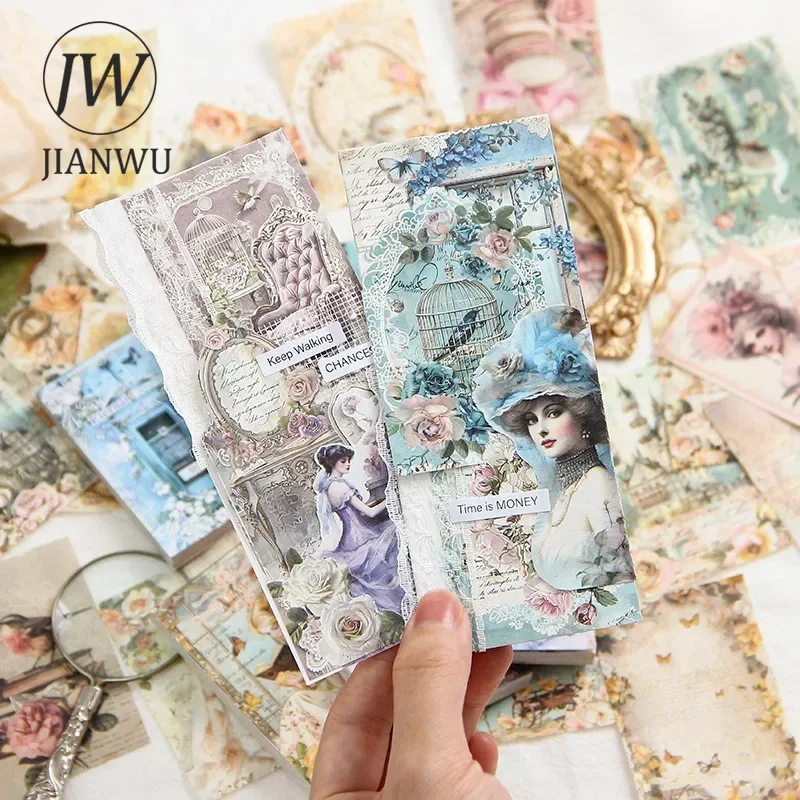 JIANWU Dream Waltz Series Vintage Flower Character Landscaping Collage Material Paper Creative DIY Junk Journal Stationery