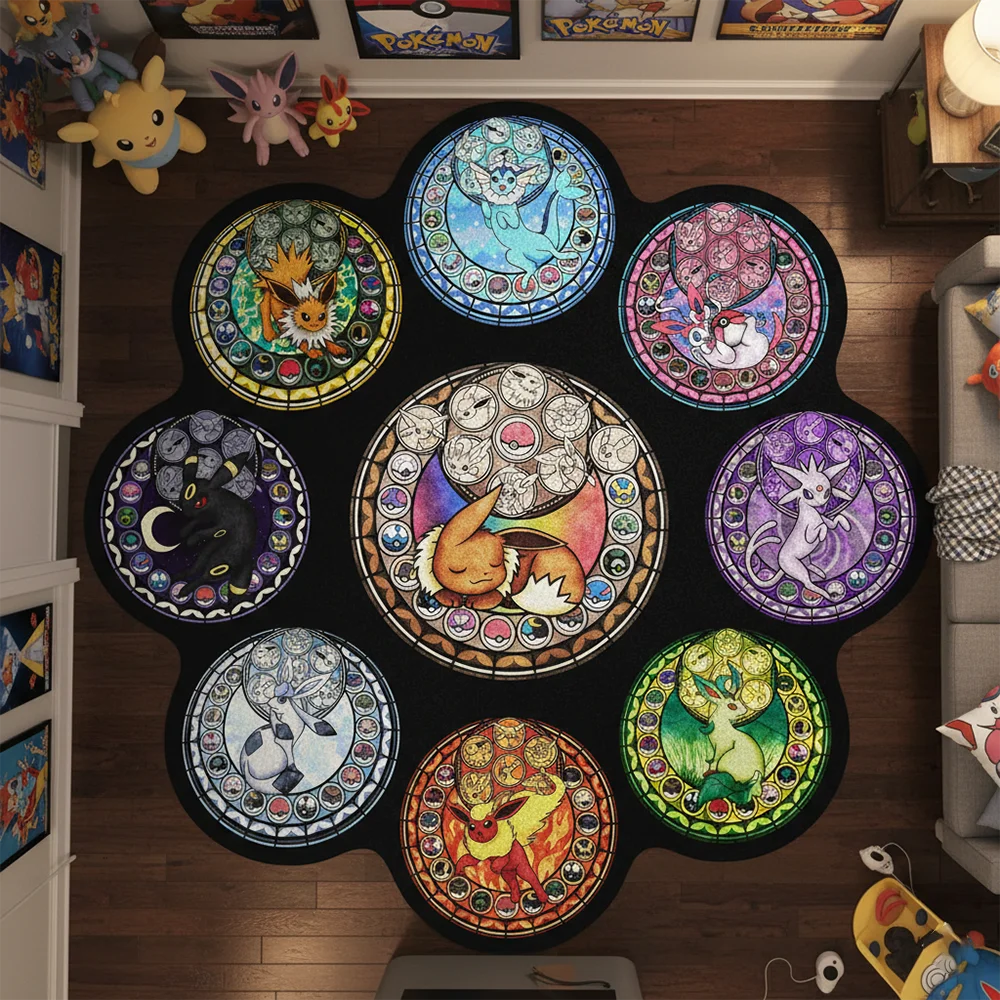 

Cute Eevee Evolution Rug Pokemon Anime Floor Mat Kids Room Decor Non-Slip Carpet,Pet Mat,Soft Decorative Blanket,Game Mat