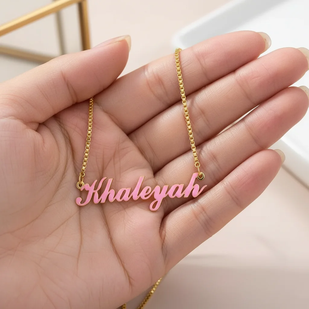 

Personalized Enamel Name Necklace Custom 18K Gold Plated Stainless Steel Letters Pendant Necklace with Box Chain Jewelry Gift