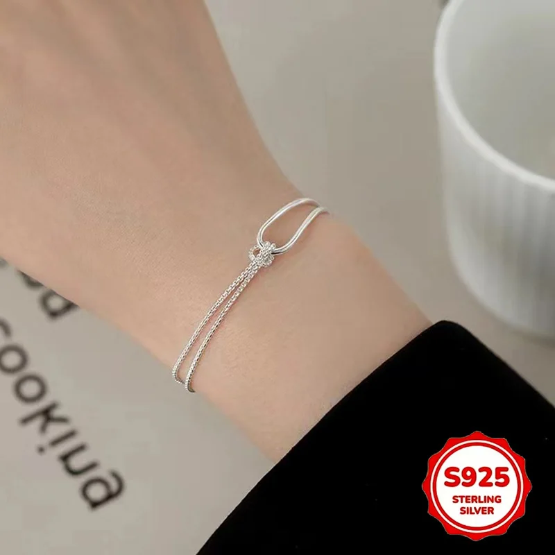 Exquisites S925 Silber Geometrisches Armband Einfacher Minimalistischer Stil Damen Modeschmuck Perfekt für Muttertag Party Geschenke – Detail 6