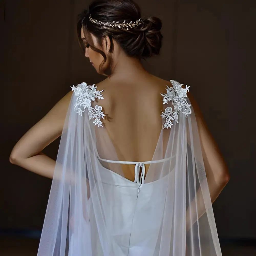 Mingli Tengda Bridal Thin Wedding Lace Long Shawl Beautiful New Wedding Accessory Shawl Women Cloak Arm Cover Tulle  Cape