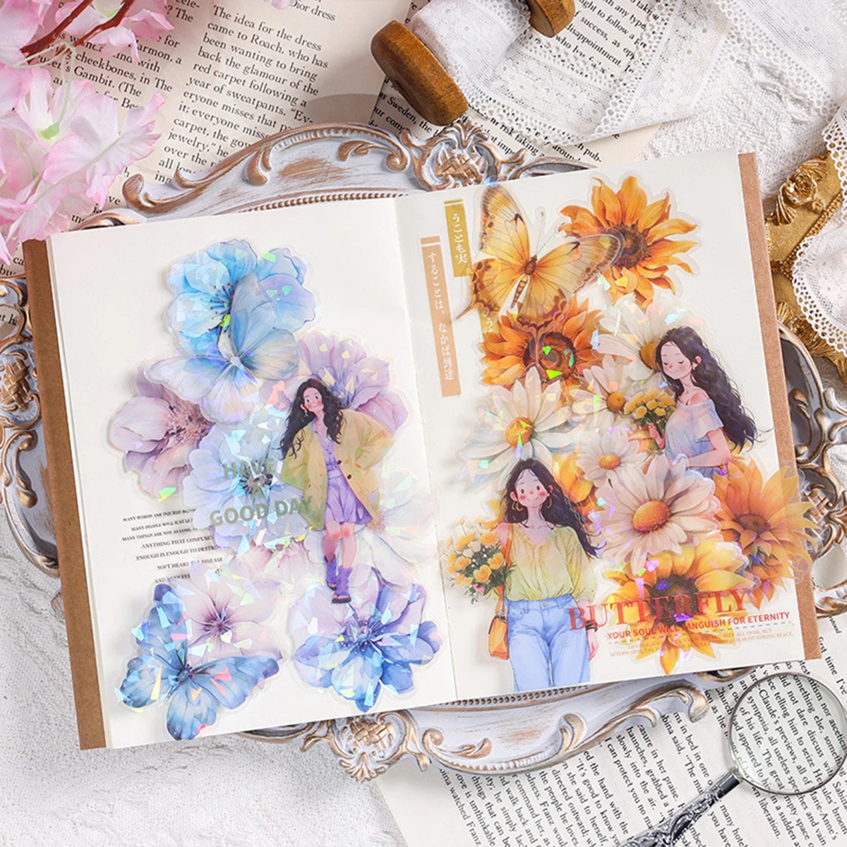 60 шт., наклейки для домашних животных с растительным цветочным узором, руководства и скрапбукинг, красивые украшенные наклейки, модные школьные принадлежности