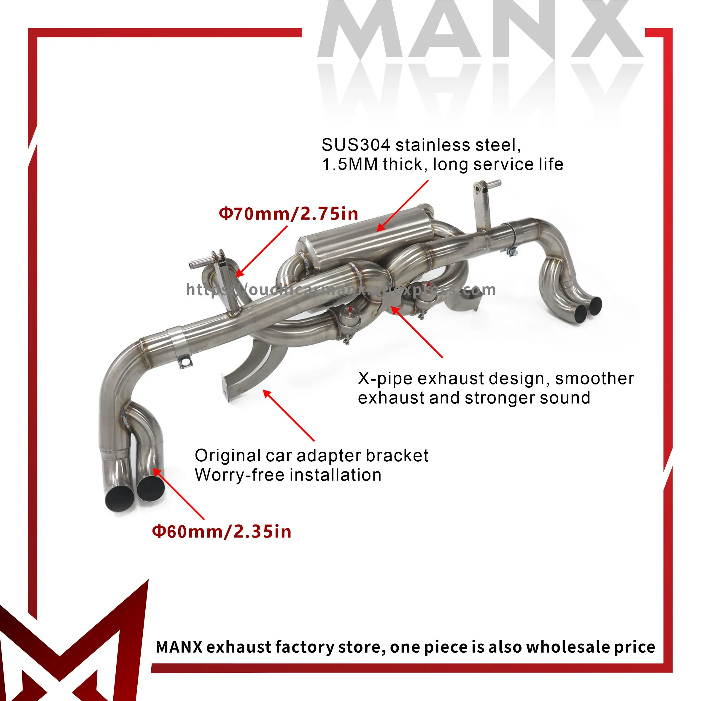 

Precise adaptation For AUDI R8 V8 4.2 Car Exhaust system Stainless steels Performance Catback Muffler with valve