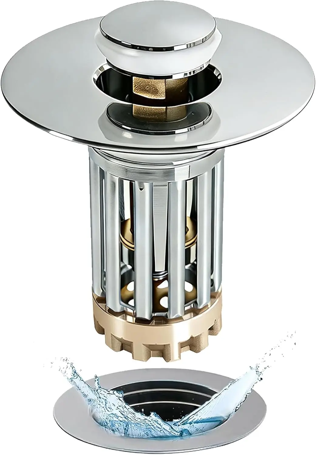 

3 in 1 Pop Up Sink Stopper with Hair Catcher, Universal Fit for 1.06-1.6in Drains, Chrome