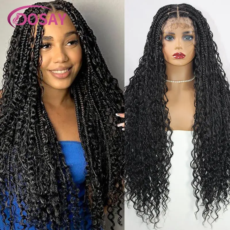 Synthetic 32 Inches Braided Wigs Blonde Curly Goddess Cornrows Wigs Full Lace Frontal Wigs Knotless Braided Wig For Black Women