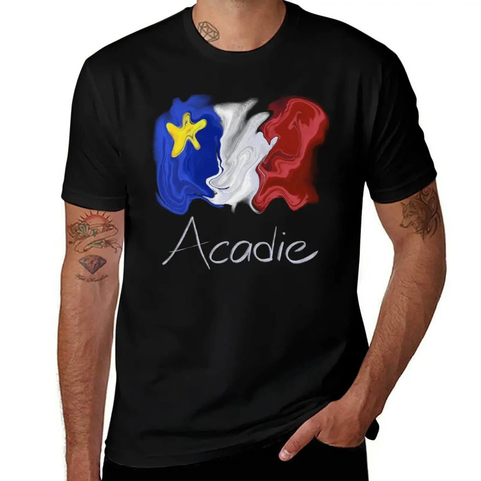 Acadian Flag pastel liquid - Drapeau acadien liquide pastel T-Shirt football t shirt Personalized t-shirt mens fashion