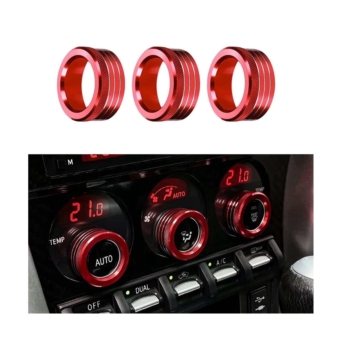 3Pcs Car Center Console Air AC Knob Volume Rings Trim Cover Button for Subaru BRZ Toyota 86 GT86 2013-2020 Red