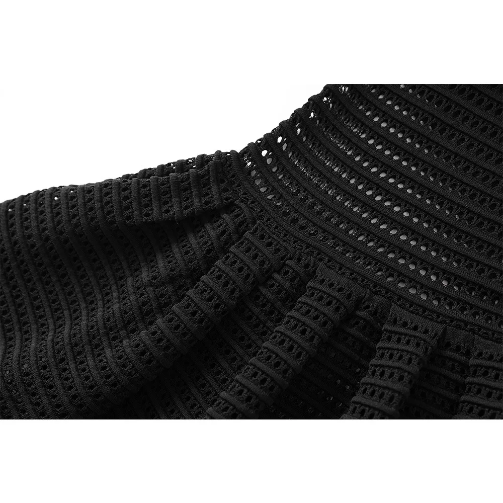 personalizzato Spot temperamento socialite nero sexy scava fuori senza maniche gonna a ombrello lavorata a maglia di media lunghezza 2025 nuovo abito di nicchia