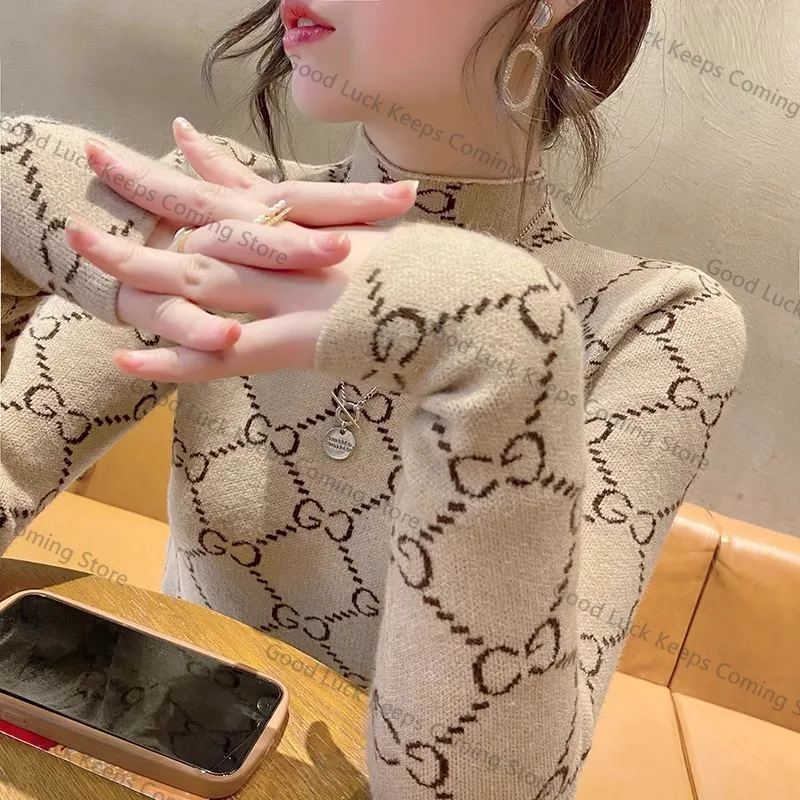 Vêtements pour femmes Vintage tout-match à manches longues tricot pulls automne hiver nouvelle mode mince col montant chandails bureau montre de sport