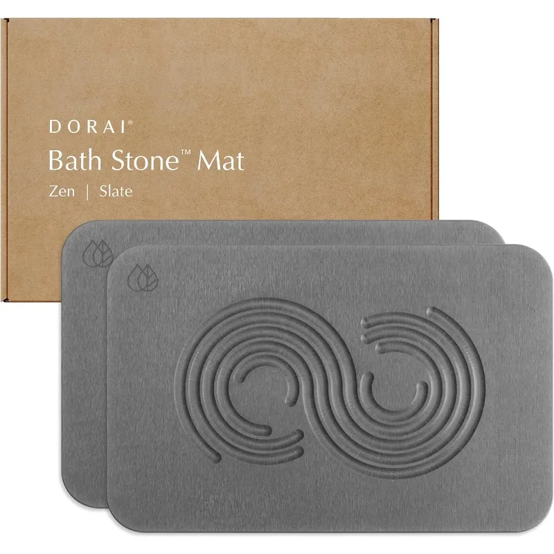 Mat |Quickly Removes Water | Non-Slip, Quick-Dry Stone Bath Mat for Bathroom | Zen Slate - 2 Pack