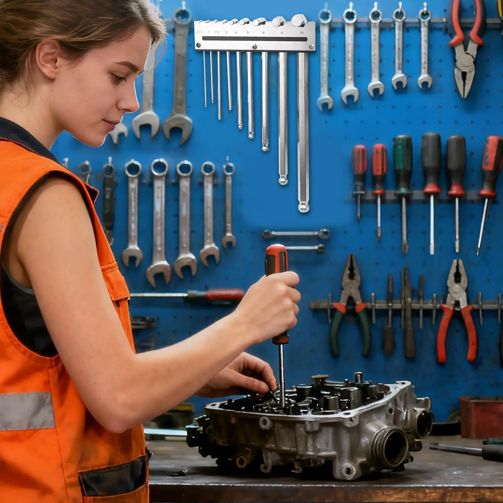 

Держатель шестигранного ключа, винтовая монтажная стойка, вмещает 9, набор инструментов Torx для хранения для настольного электрика, плотника, производство