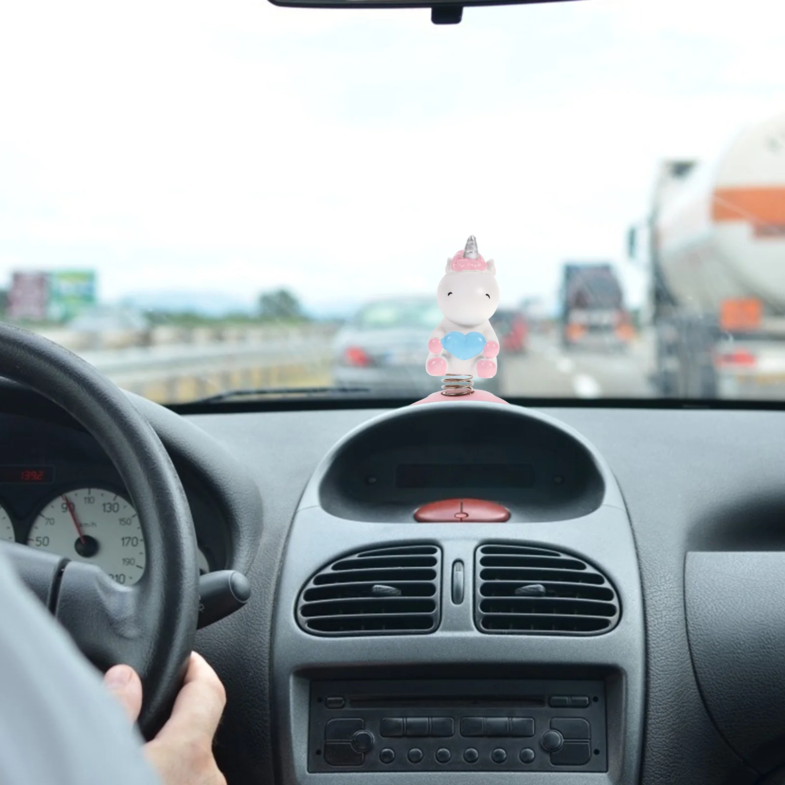 

1pc Unicorn Ornament Resin Shaking Head Car Dashboard Decor Desktop Auto Adornment Accessories For Home Office Pink