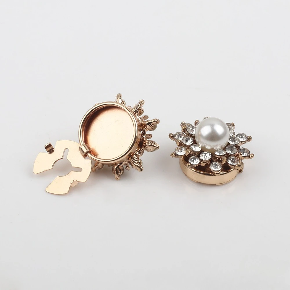 1PCS Cross-border Rhinestone Pearl Flower Button Covers Sparkling Disc Cufflinks Fashion Apparel  Luxury