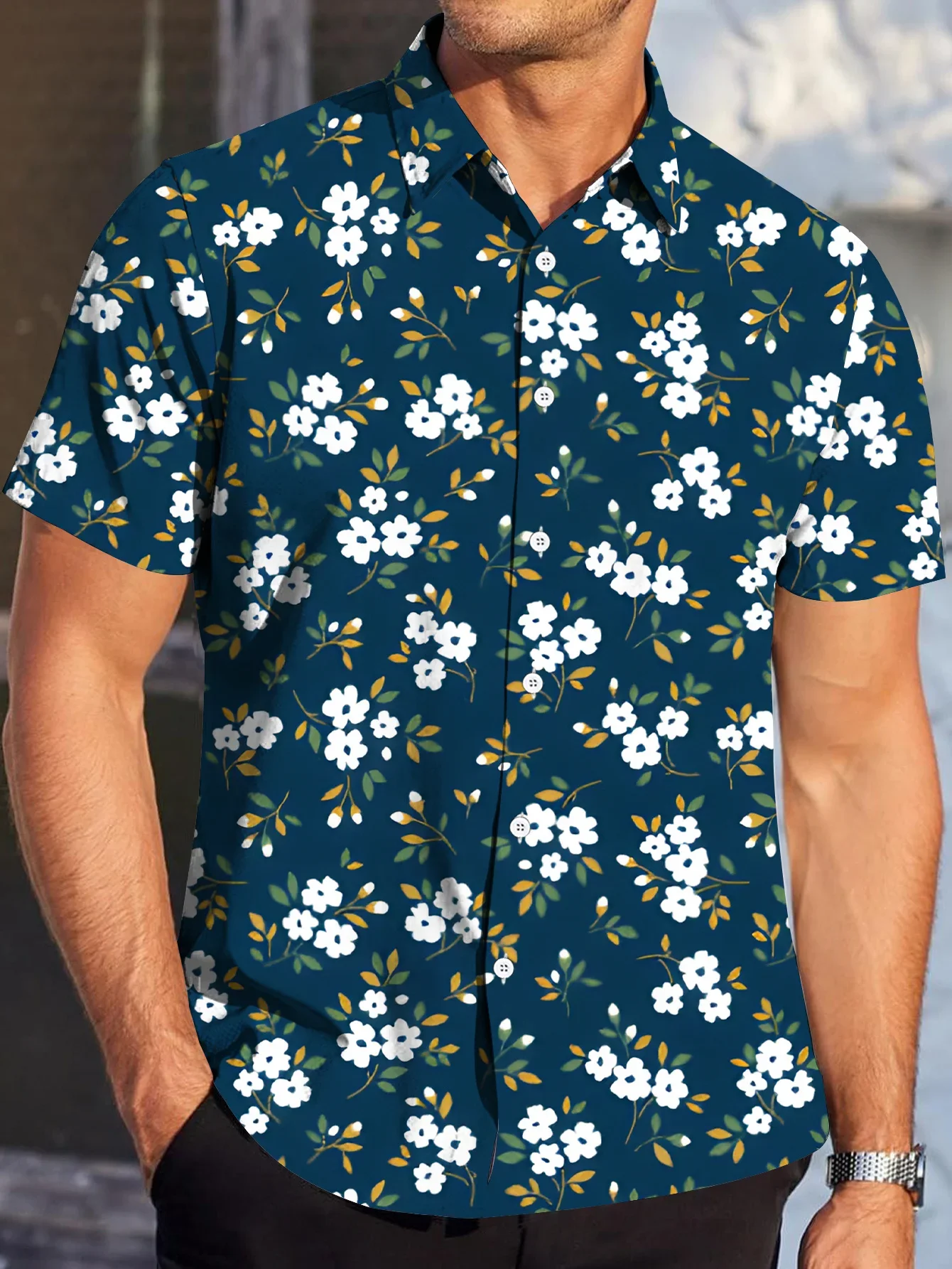 Men's High Street Fashion Print Hawaiian Shirt Summer Man Short Sleeve Casual Loose Fit Urban Street Style Tops