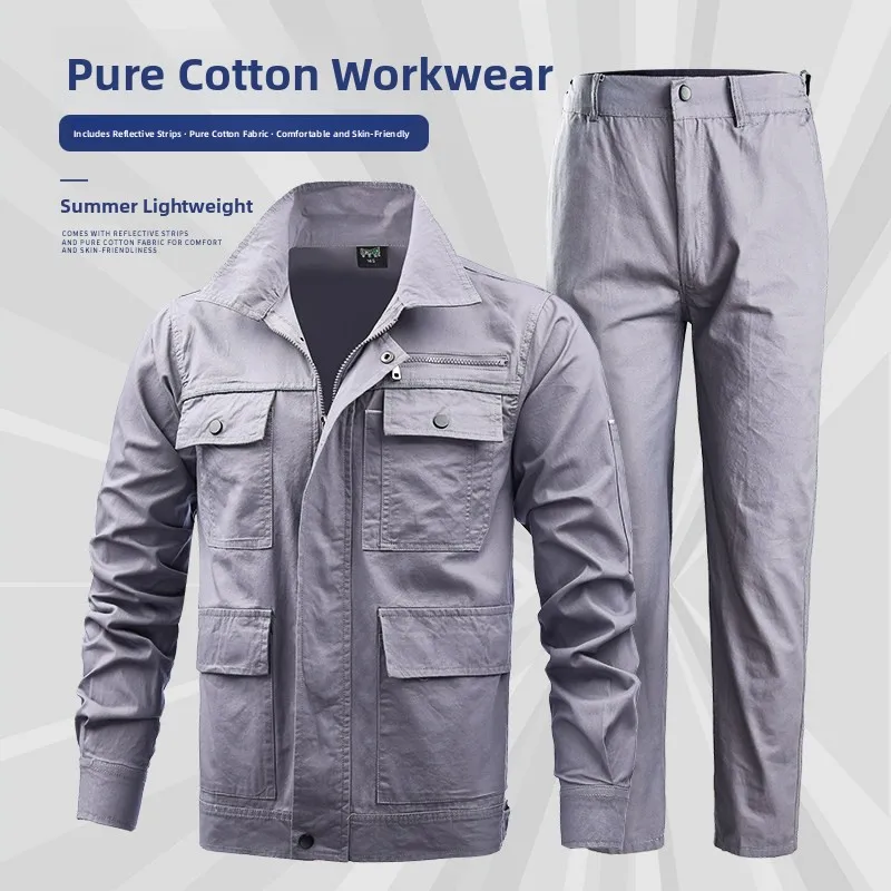 

Men's Summer Work orm Set Thin Long Sve Pure Cotton Wear Resistant W Labor Protection Clothes for Office Work