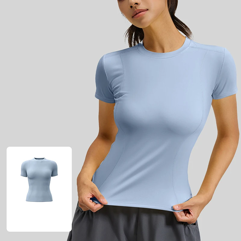Women Slim Fit Yoga T-Shirt Quick Dry Breathable Short Sleeve Running Top Lightweight Moisture Wicking Tight Fitness Tee