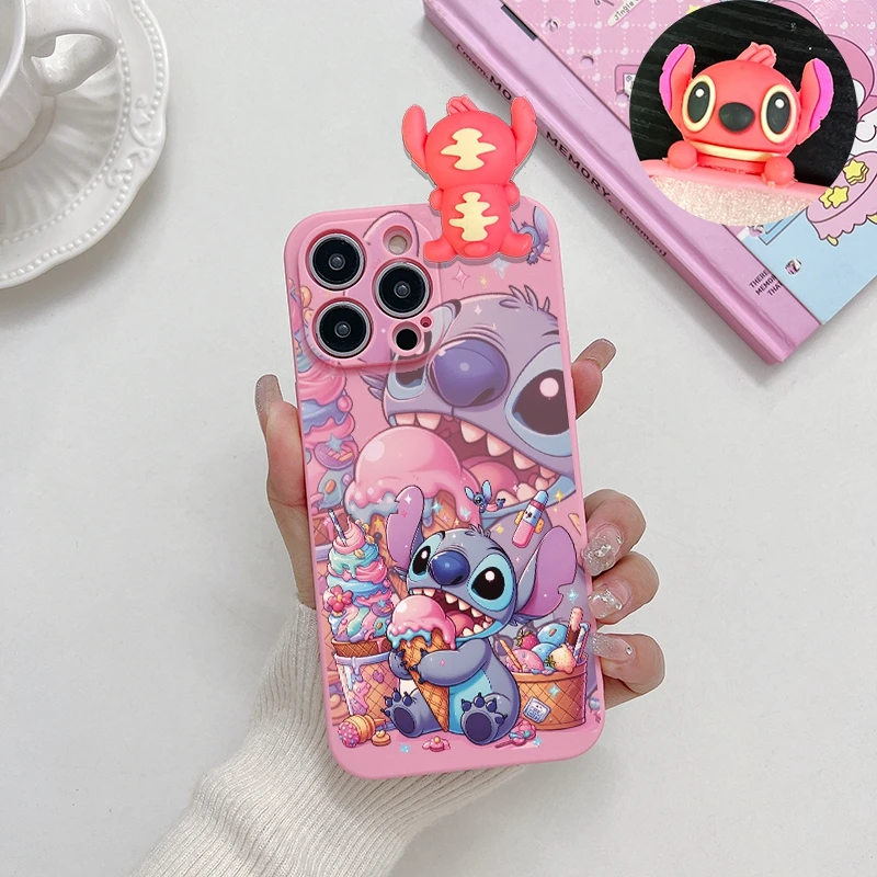 3D Pink Stitch Doll Puppy Phone Case For Redmi 9 K50 Pro Xiaomi Mi 12 13 Lite TPU Soft Cartoon Gift Cover image 4