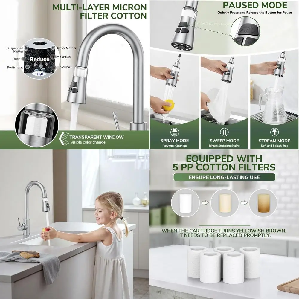 

High Arc Single Handle Pull-Down Spray Kitchen Faucet with Water Filter in Brushed Nickel for 1 or 3 Hole Sinks and Utility Sink