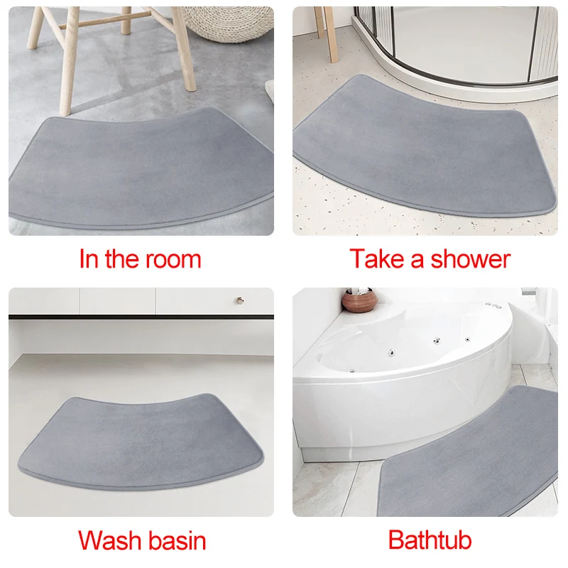 1pc Curved Bath Mat Bathroom Floor Mat Solid soft Carpet Non-slip Shower Rug quick dry Absorbent Foot Mat Toilet Curved Bath Mat