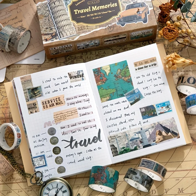 Retro Gothic Washi Tape Set 18 Rolls for Scrapbooking DIY Journal Decoration Stickers Collage Art Phone Case Notebook Craft