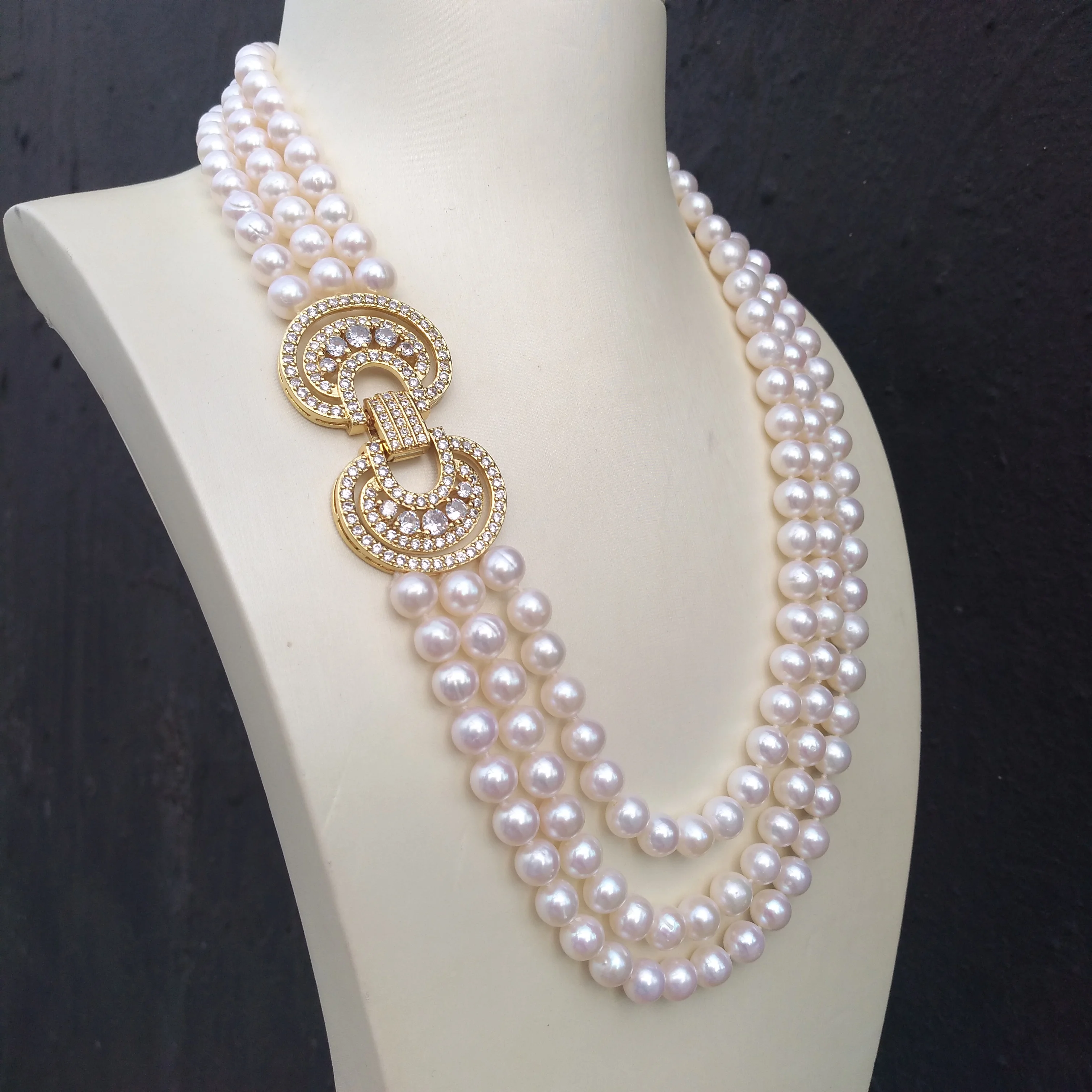 Excellent 3 Rows 8-9mm Natural South Sea White Real Pearl Necklace 17-19in Big Clasp Apply Any Occasion