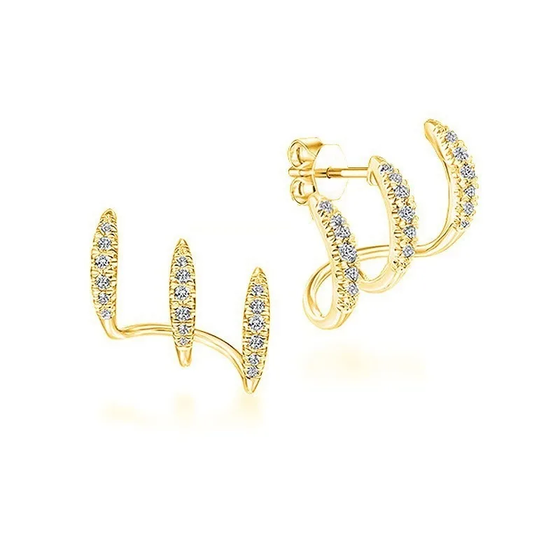 2Pcs New Design Irregular U-shaped Gold Color Earrings for Women, Luxury Crystal Earring Girl Wedding Party Jewelry Accessories