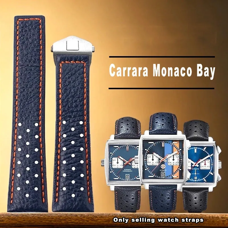 

For TAG Heuer Monaco Carrara Watchband CAW211M 211P CAW211R 211T breathable Cow Leather Men's Folding buckle 22mm accessories