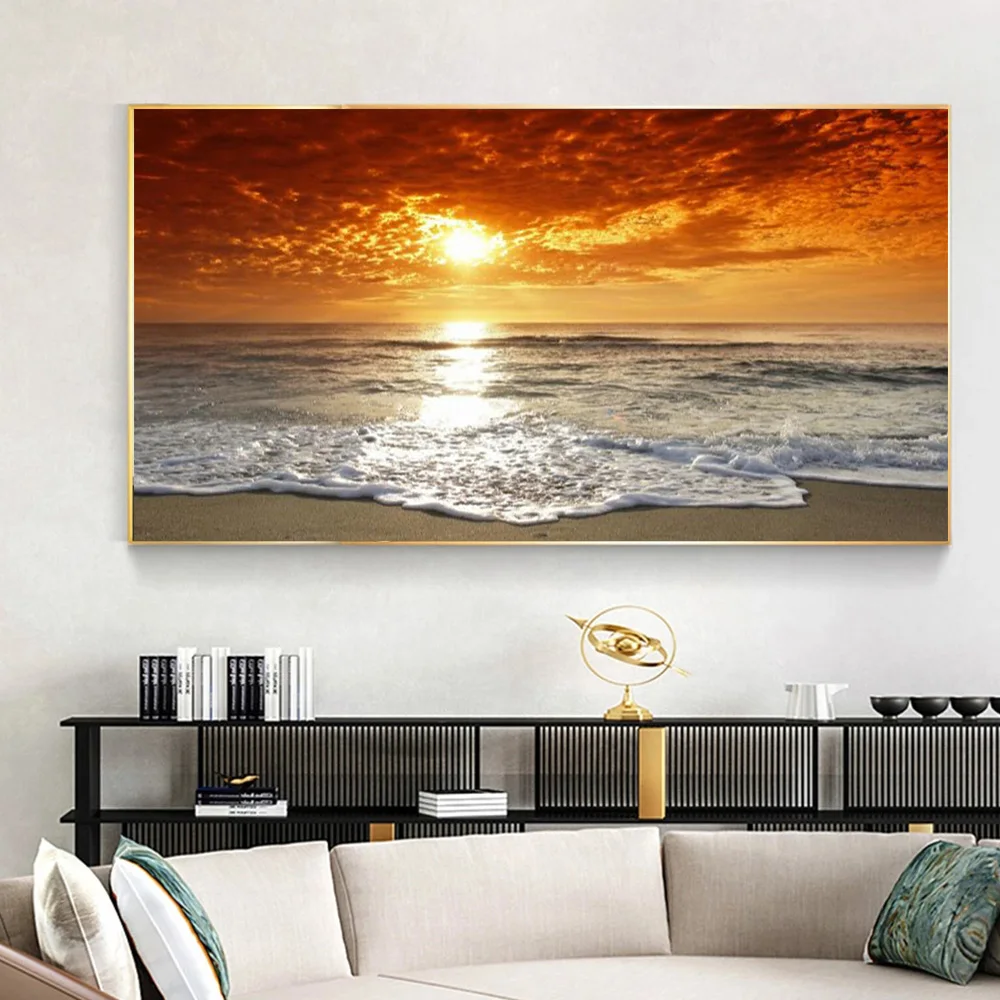 

Golden Sunrise Landscape Posters and Prints Wall Canvas Paintings Sea View Scenery Modern Art Decorative Living Room Home Decor