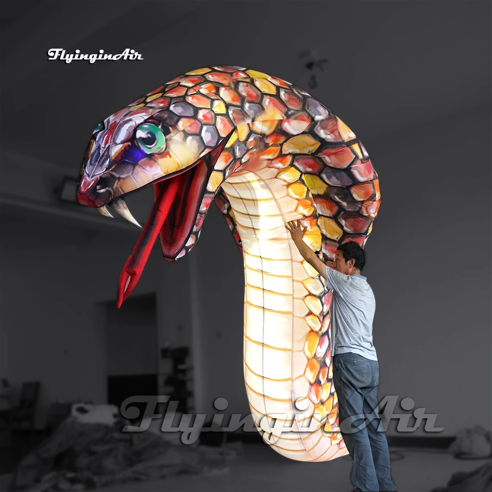 4.5m Giant Inflatable Snake Air Blow Up Cobra With LED Light For Carnival Stage Decoration