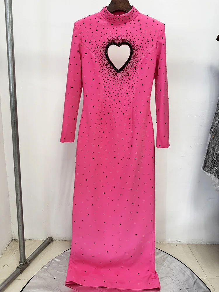 

HIGH STREET Newest Fashion 2025 Designer Party Vestido Women's Backless Heart Shaped Hollowed Out Diamonds Long Maxi Dress